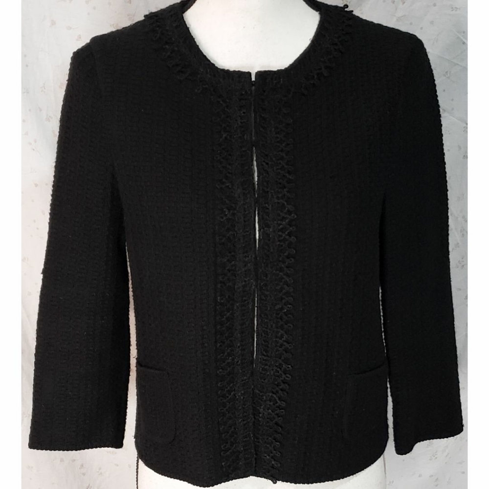 Anne Claire Black Knit Cardigan Sweater Boxy Italy Cotton